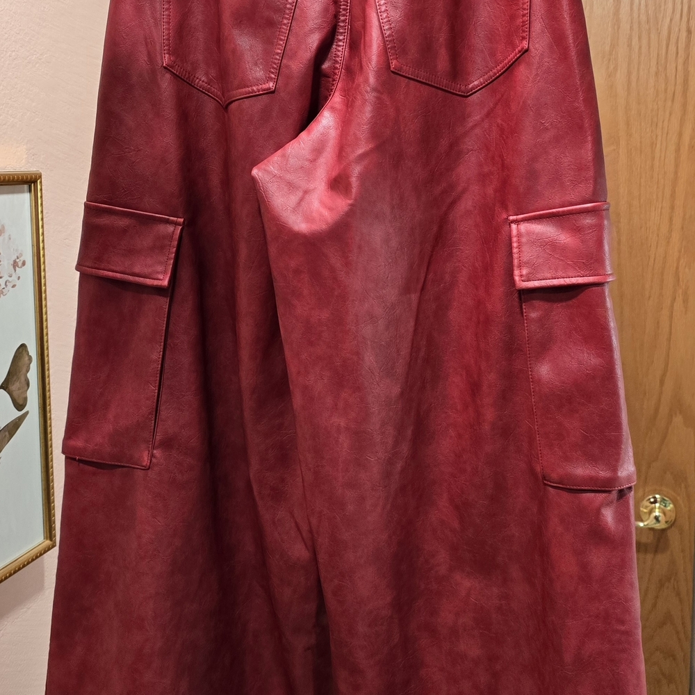 Adidas Adilenium Season Vintage Faux Leather Pants Better Scarlet - Picture 2 of 8
